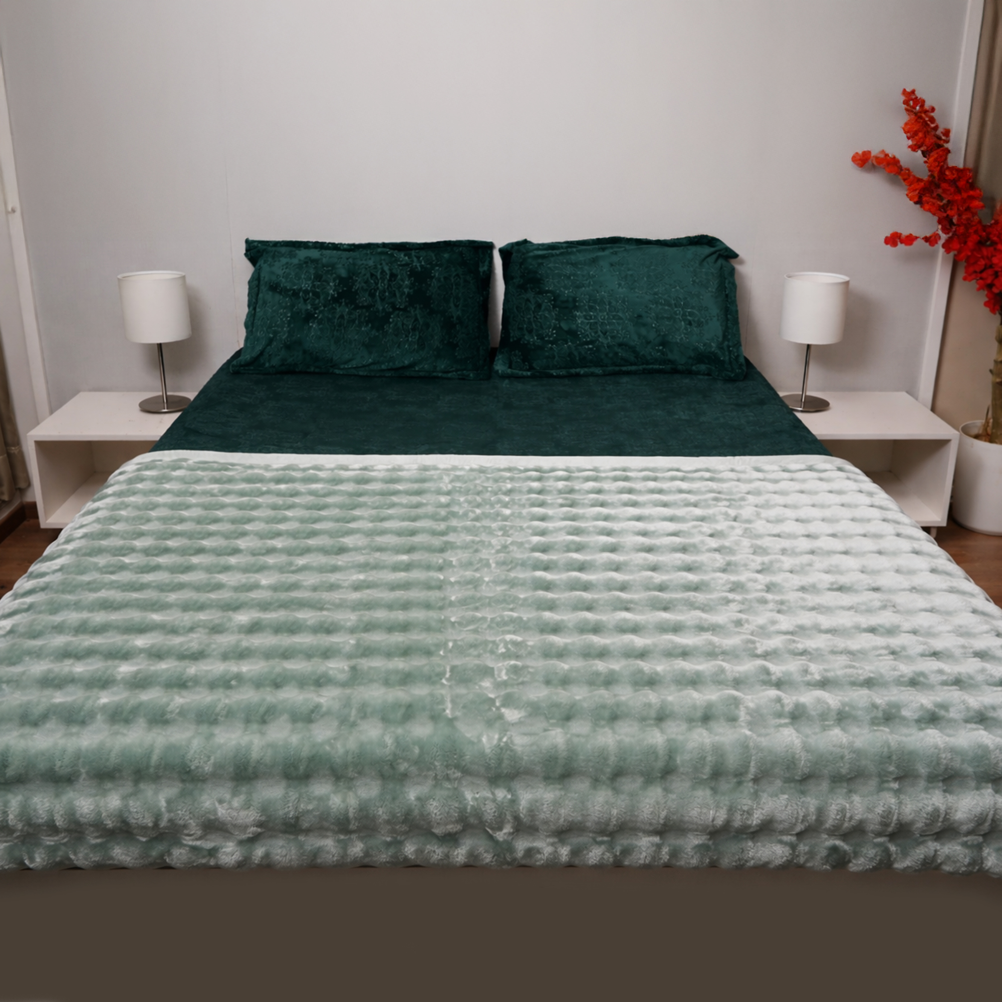 Emerald Frost Velvet Winter Blanket